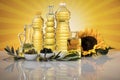 Healthy oil from sunflower, olive, rapeseed oil. Cooking oils in bottle Royalty Free Stock Photo