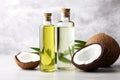 healthy oils: olive, coconut, and avocado oil bottles