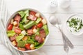 Healthy Organic BLT Bacon Salad with Lettuce and Tomato closeup on the plate. Horizontal top view Royalty Free Stock Photo