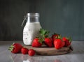 Healthy Organic Drinkable Yogurt Kefir in a Glass. Close-up shot on a full glass of white Kefir enriched with some mint