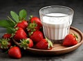 Healthy Organic Drinkable Yogurt Kefir in a Glass. Close-up shot on a full glass of white Kefir enriched with some mint