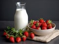 Healthy Organic Drinkable Yogurt Kefir in a Glass. Close-up shot on a full glass of white Kefir enriched with some mint