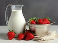 Healthy Organic Drinkable Yogurt Kefir in a Glass. Close-up shot on a full glass of white Kefir enriched with some mint