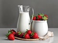 Healthy Organic Drinkable Yogurt Kefir in a Glass. Close-up shot on a full glass of white Kefir enriched with some mint