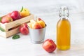 Healthy organic food. Apple cider vinegar in glass bottle. Royalty Free Stock Photo