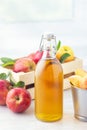 Healthy organic food. Apple cider vinegar in glass bottle. Royalty Free Stock Photo