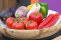 Healthy organic food bell pepper, paprika, tomatoes and aubergine. Royalty Free Stock Photo