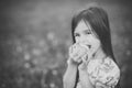 Healthy organic food. Funny little girl biting apple Royalty Free Stock Photo