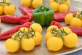 Healthy organic food green bell pepper and yellow tomatoes Royalty Free Stock Photo