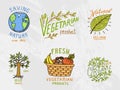 Healthy Organic food logos set or labels and elements for Vegetarian and Farm green natural vegetables products, vector Royalty Free Stock Photo