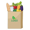 Healthy Organic Food in package paper bag for shopping department store or online order grocery  delivery service at home. Vector Royalty Free Stock Photo