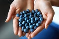 Healthy Organic Food. Woman Hands Full Of Fresh Ripe Blueberries Royalty Free Stock Photo