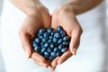 Healthy Organic Food. Woman Hands Full Of Sweet Ripe Blueberries Royalty Free Stock Photo