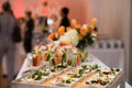 Healthy organic gluten-free delicious green snacks salads on catering table during corporate event partyÃÅ½ Royalty Free Stock Photo