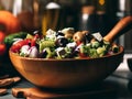 Healthy organic Greek salad with Feta cheese, tomatoes, olives and cucumber Royalty Free Stock Photo