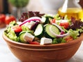 Healthy organic Greek salad with Feta cheese, tomatoes, olives and cucumber Royalty Free Stock Photo