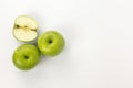 Healthy organic green apples isolated on white background, natural apples for cooking, nice green apples for advertising of fruits Royalty Free Stock Photo