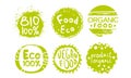 Healthy Organic Natural Farm Food Green Labels Templates Set, Eco Bio Products Badges Vector Illustration Royalty Free Stock Photo