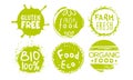 Healthy Organic Natural Farm Food Labels Templates Set, Green Eco Bio Products, Gluten Free Badges Vector Illustration Royalty Free Stock Photo