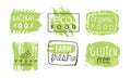Healthy Organic Natural Farm Food Labels Templates Set, Green Eco Bio Products Hand Drawn Badges Vector Illustration Royalty Free Stock Photo