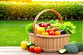 Healthy and Organic Picnic Hamper with Fresh Produce and Fruit in Wicker Basket. Generative Ai