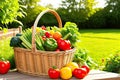 Healthy and Organic Picnic Hamper with Fresh Produce and Fruit in Wicker Basket. Generative Ai