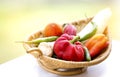 Healthy Organic Vegetables in a Wood Basket Royalty Free Stock Photo