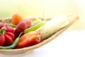 Healthy Organic Vegetables in a Wood Basket Royalty Free Stock Photo