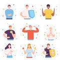 Healthy People Characters with Strong Immunity and Resistance to Bacterial Attack Vector Illustration Set
