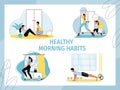 Healthy people morning habits workout activity set