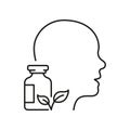 Healthy Person, Eco Pharmaceutical Pill, Natural Vitamin Outline Symbol. Herbal Medicine, Human Head Line Icon. Nature
