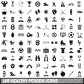 100 healthy person icons set, simple style