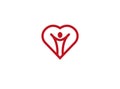 Healthy person open hands inside a heart logo