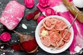 Healthy pink beetroot dumplings or ravioli stuffed with meat. Fr