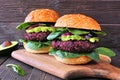 Healthy plant based beet burgers with avocado and spinach