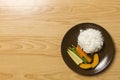 Healthy plate, white rice, carrots, baby corn