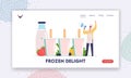 Healthy Popsicle Landing Page Template. Tiny Male Character in Toque Yell to Megaphone Call to Try Homemade Ice Cream Royalty Free Stock Photo