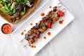 Healthy pork kebab meal viewed from above Royalty Free Stock Photo