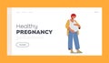 Healthy Pregnancy Landing Page Template. Female Character Prepare for Maternity, Motherhood Concept. Pregnant Woman