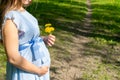Healthy Pregnancy woman. Happy maternity mother in summer park. Baby belly. Pregnant walking nature. Concept of Royalty Free Stock Photo
