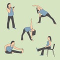 Healthy Pregnant Active Woman Exercise, Stretching, and Yoga Icons Royalty Free Stock Photo