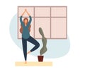 Pregnant woman doing yoga at home. Flat vector illustration Royalty Free Stock Photo