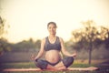 Healthy pregnant woman doing yoga in nature outdoors. Royalty Free Stock Photo