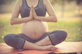 Healthy pregnant woman doing yoga in nature outdoors. Royalty Free Stock Photo