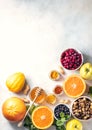 Healthy products for Immunity boosting. Revention and treatment of colds with vitamin C. Veggie or vegan food Royalty Free Stock Photo