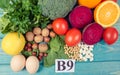 Healthy products and ingredients as source vitamin B9 acidum folicum, natural minerals, concept of nutritious eating Royalty Free Stock Photo