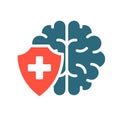 Healthy protected brain colored icon. Treatment, first aid for brain diseases symbol