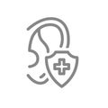 Healthy protected ear line icon. Heart treatment, first aid for hearing organ disease symbol Royalty Free Stock Photo