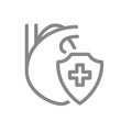 Healthy protected heart line icon. Heart treatment, first aid for circulatory system disease symbol Royalty Free Stock Photo