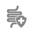 Healthy protected intestine grey icon. Digestive tract treatment symbol.